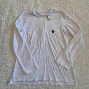 Lands' End girls size 14 white long sleeve Peter Pan collar shirt NWT